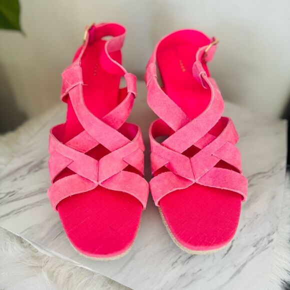 Cole Haan Crystal Wedge Leather Espadrille Strap Sandal, Pink, Size‎ 9, NWOB - Picture 9 of 14